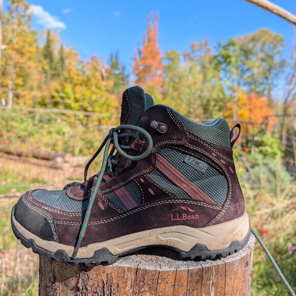 Women's LL Bean Maine Tall Ankle Hiking Boots Brown Forest Green 8.5 Wide - Picture 7 of 11
